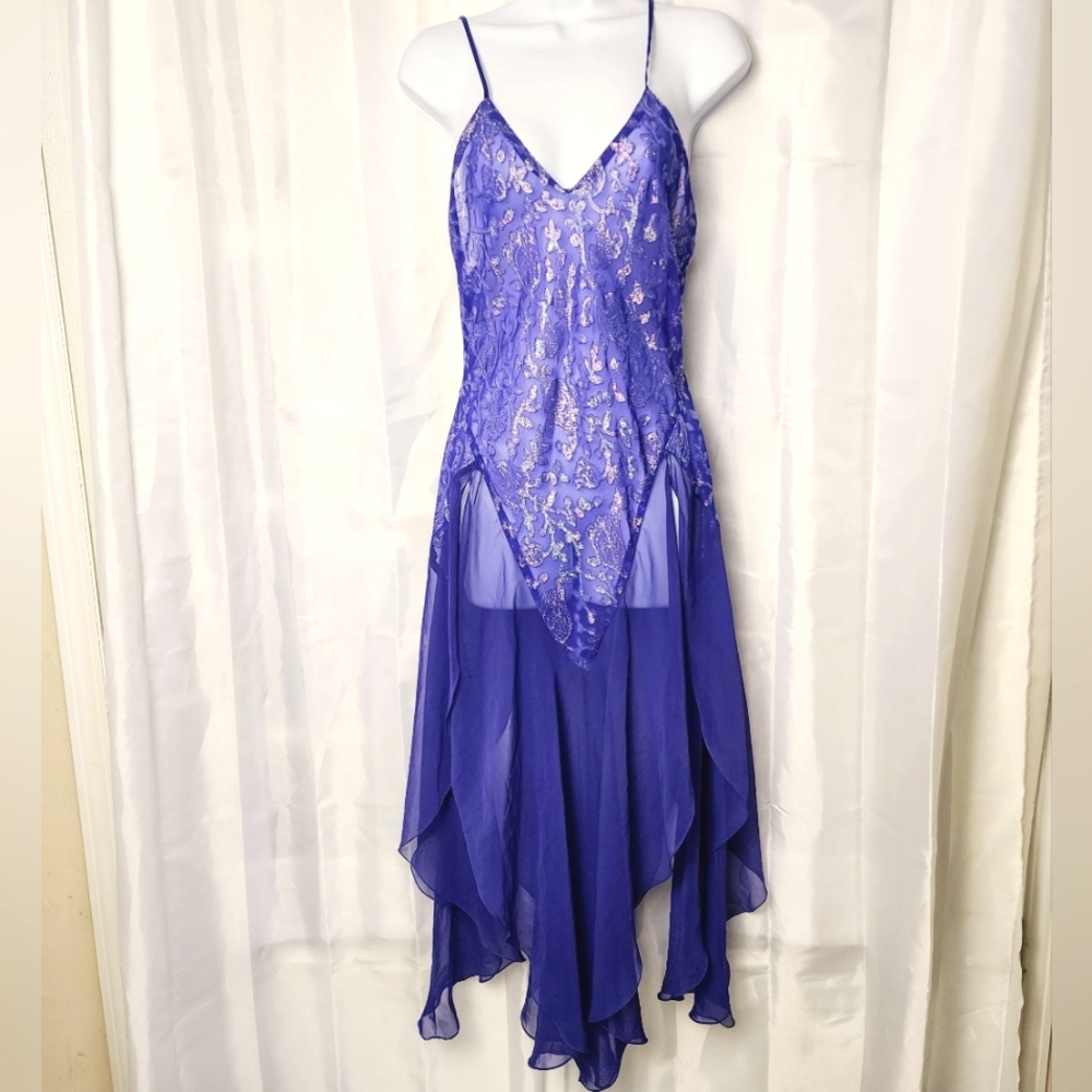 Fantasies Morgan Taylor Purple Sexy Sheer Nightgown Flowy Fairy Slip Dress Sz S
